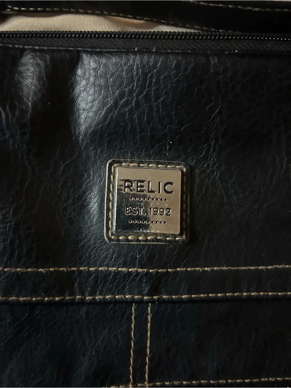 Relic Black Faux Leather Crossbody with Cream Stitching